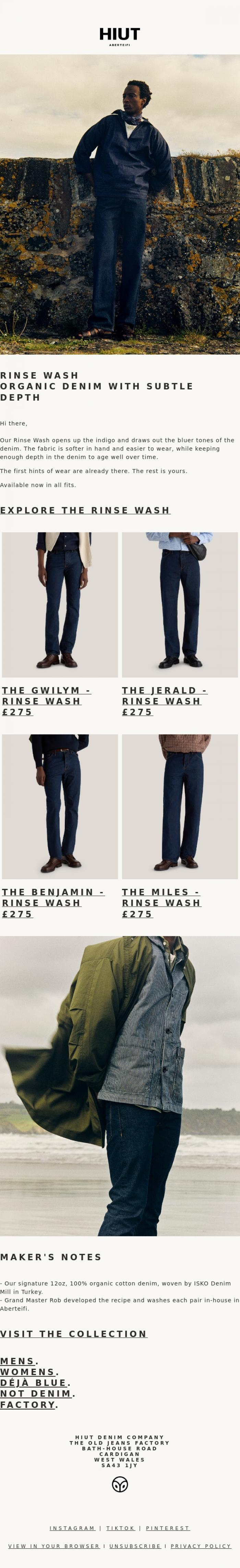 Email Design Inspiration from Hiut Denim Co., A True Blue Start to Organic Denim