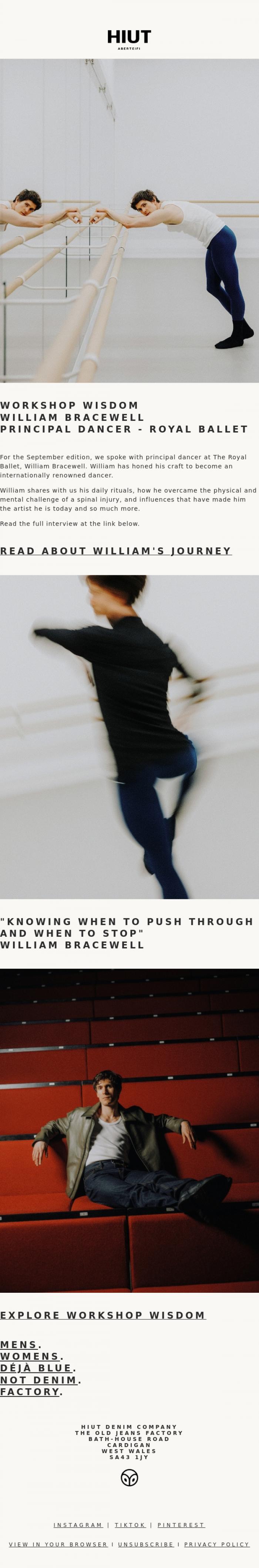 Email Design Inspiration from Hiut Denim Co., Workshop Wisdom - September Edition