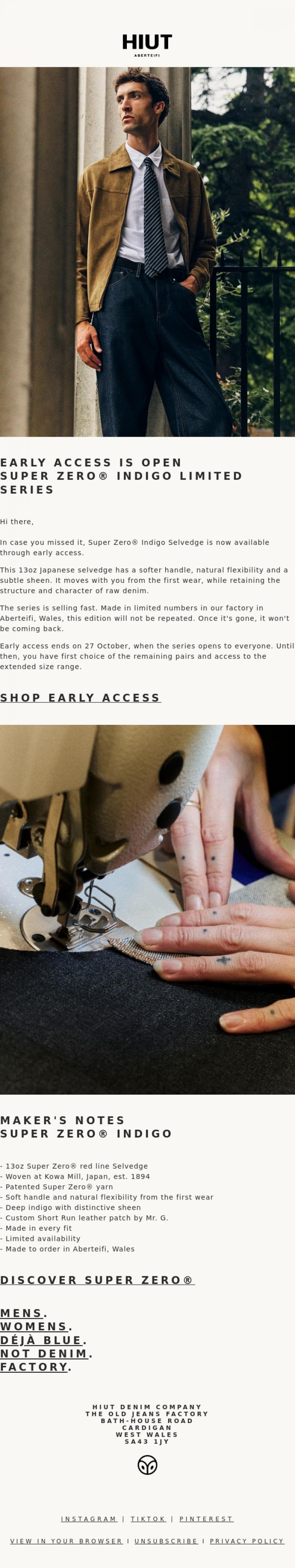 Email Design Inspiration from Hiut Denim Co., In case you missed Super Zero&reg;