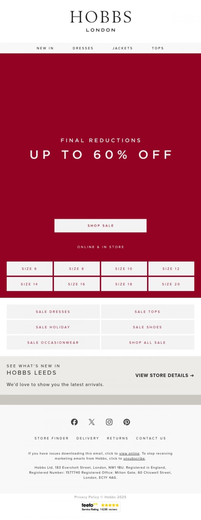 Email Design Inspiration from Hobbs, FINAL REDUCTIONS | Over 2000 lines from &pound;39.