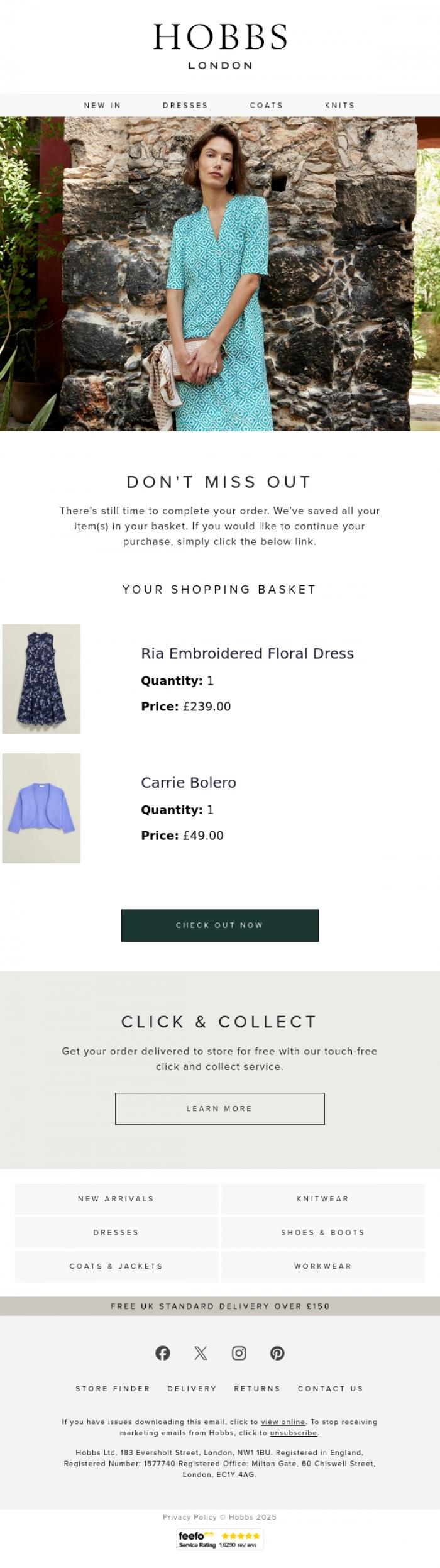 Email Design Inspiration from Hobbs, Your basket's about to disappear.