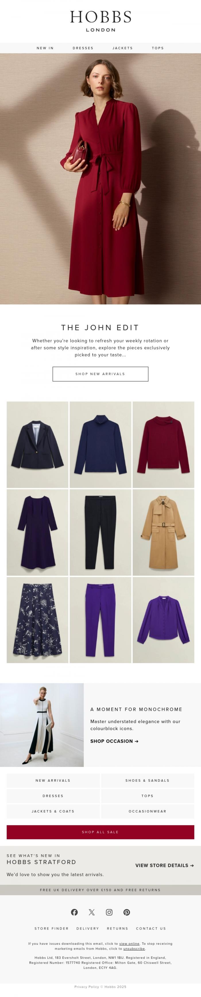 Email Design Inspiration from Hobbs, John, your personalised edit is here.