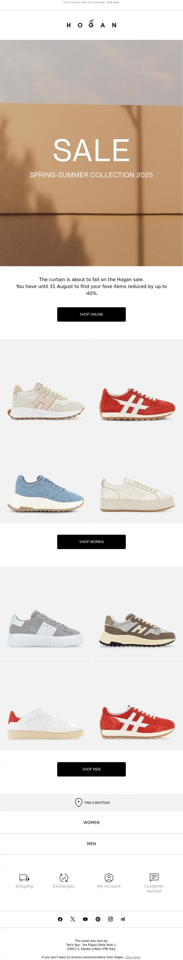 Email Design Inspiration from HOGAN, The sale ends soon