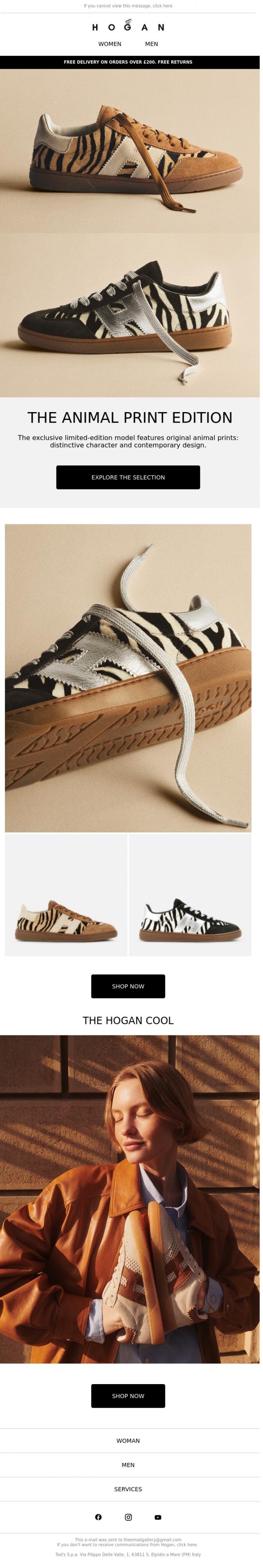 Email Design Inspiration from HOGAN, The animal print edition