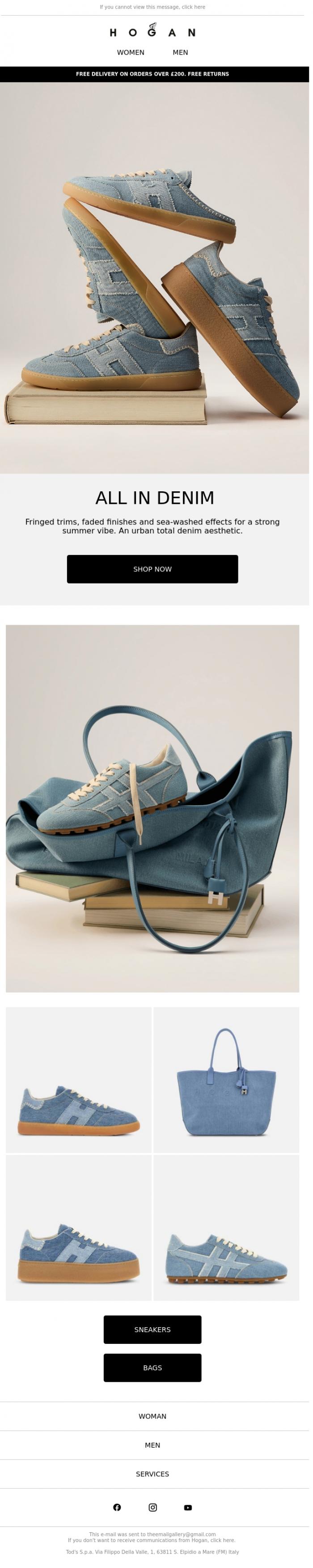 Email Design Inspiration from HOGAN, All in denim