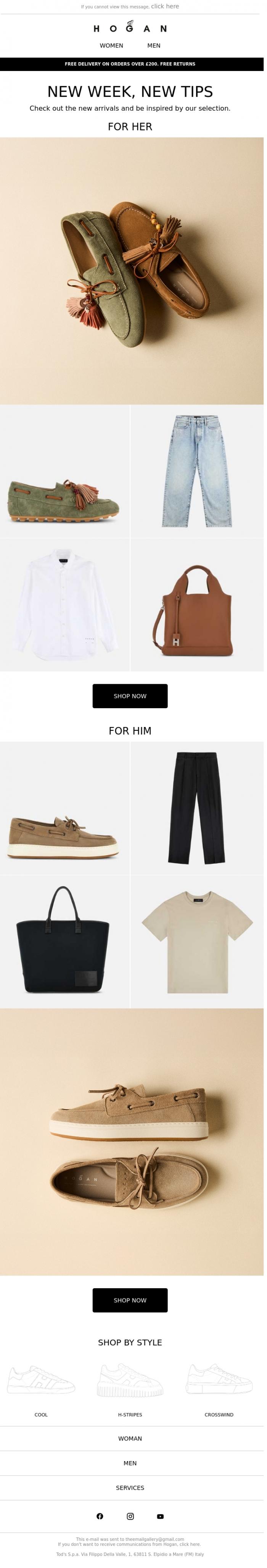 Email Design Inspiration from HOGAN, New week, new tips