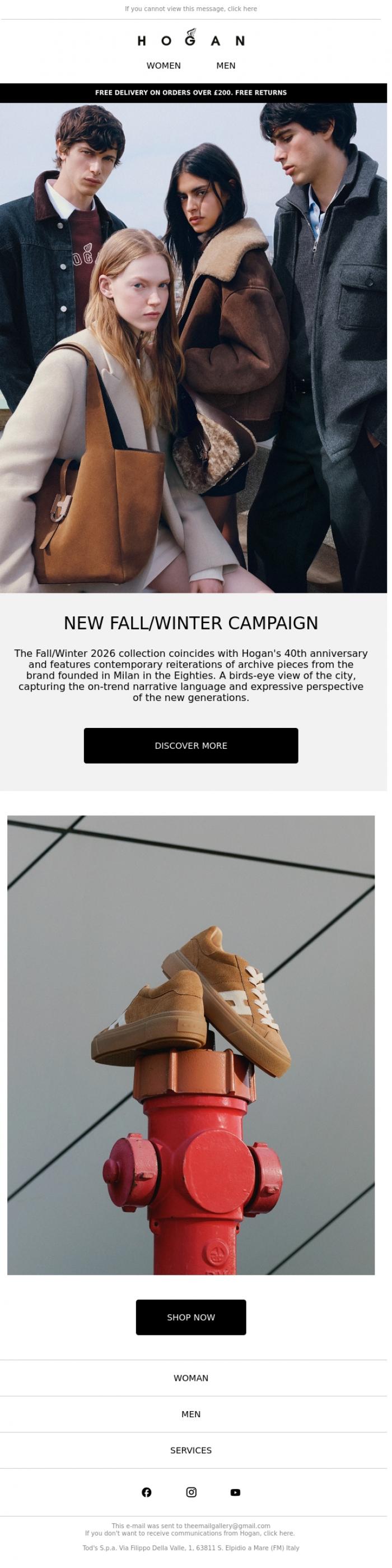 Email Design Inspiration from HOGAN, Hogan: the Fall/Winter 2026 campaign