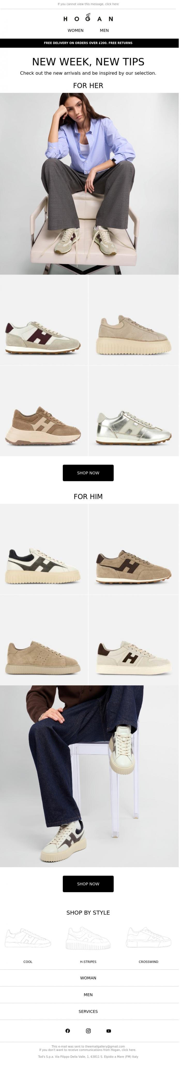 Email Design Inspiration from HOGAN, New week, new tips