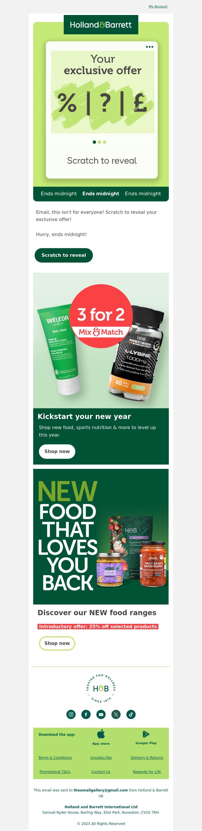 Email Design Inspiration from Holland & Barrett, EXCLUSIVE 🚨 Scratch to reveal, Email! 