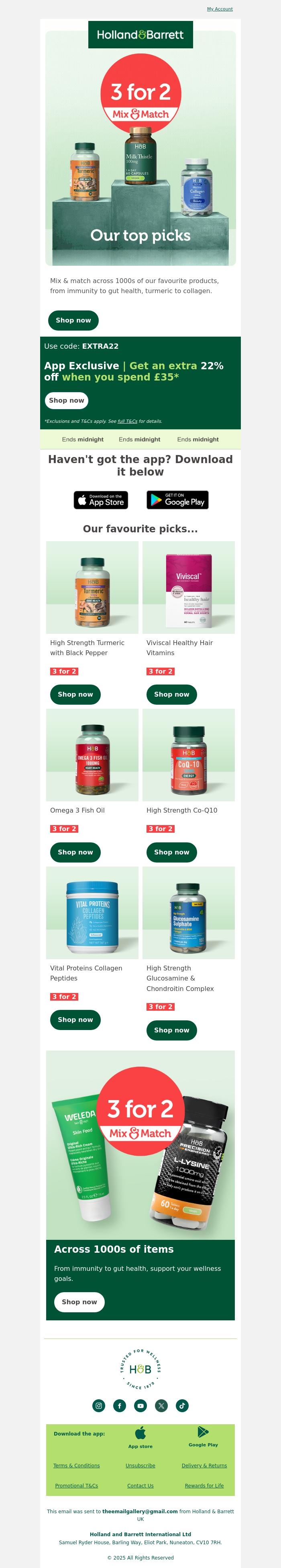 Email Design Inspiration from Holland & Barrett, 3 for 2 ✨ Collagen, turmeric, omega 3 and more...