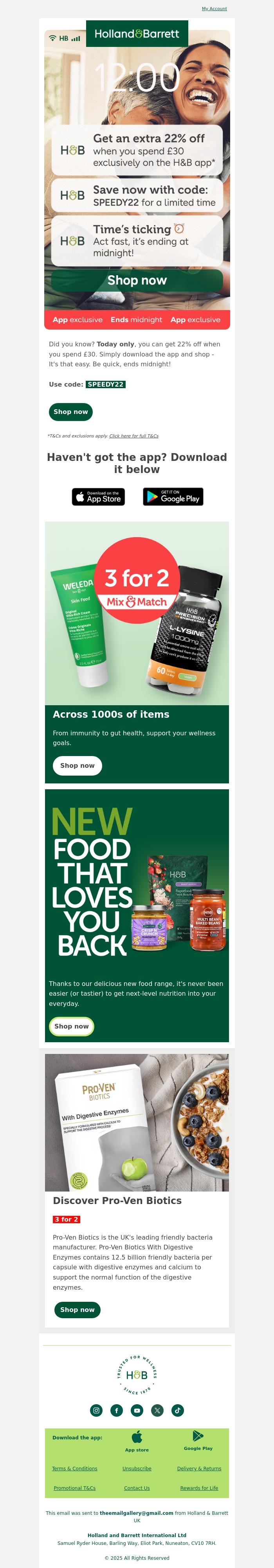 Email Design Inspiration from Holland & Barrett, Hurry, ends MIDNIGHT! 🚨