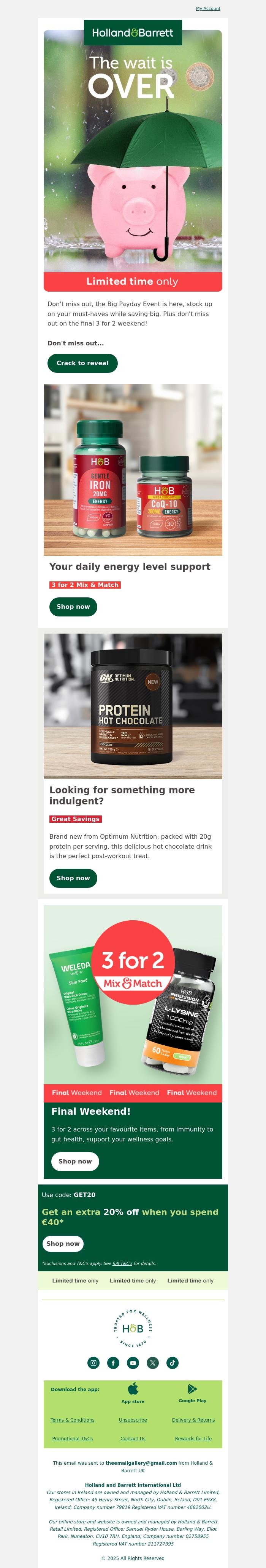 Email Design Inspiration from Holland & Barrett, The Big Payday Event is here...