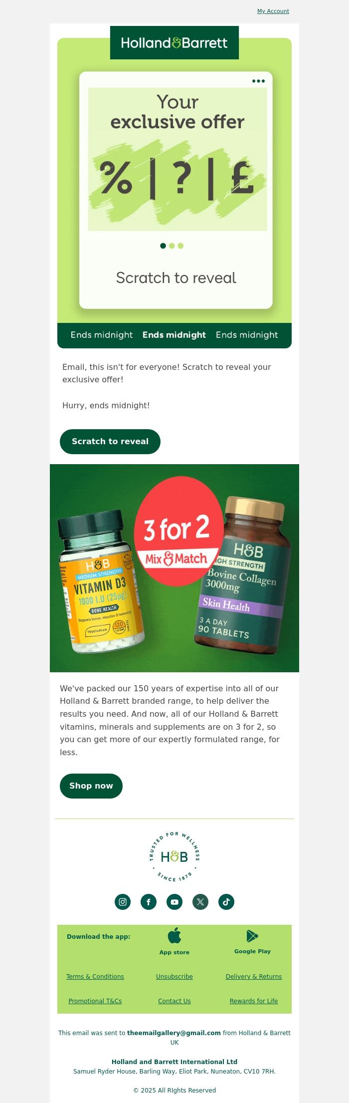 Email Design Inspiration from Holland & Barrett, EXCLUSIVE 🚨 Scratch to reveal, Email! 