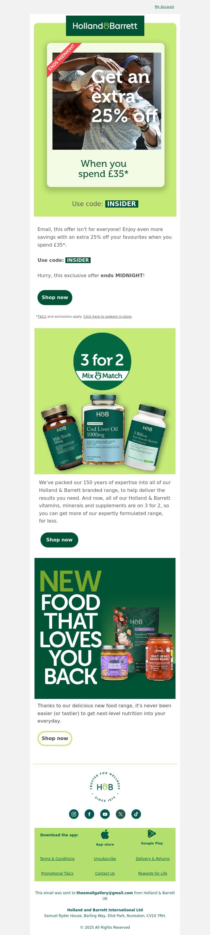 Email Design Inspiration from Holland & Barrett, Your exclusive offer expires MIDNIGHT!