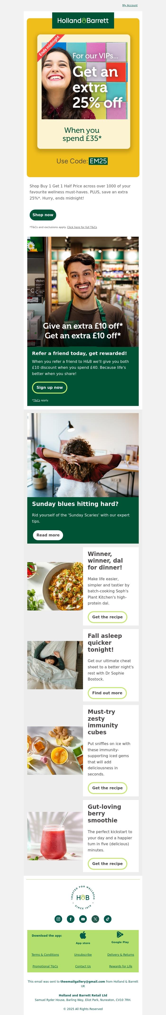 Email Design Inspiration from Holland & Barrett, Exclusively for our VIPs...⭐