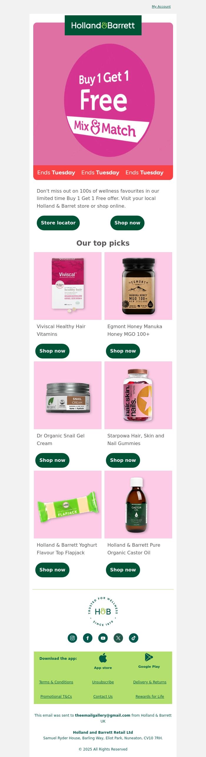 Email Design Inspiration from Holland & Barrett, Buy 1 Get 1 FREE | Online & in store