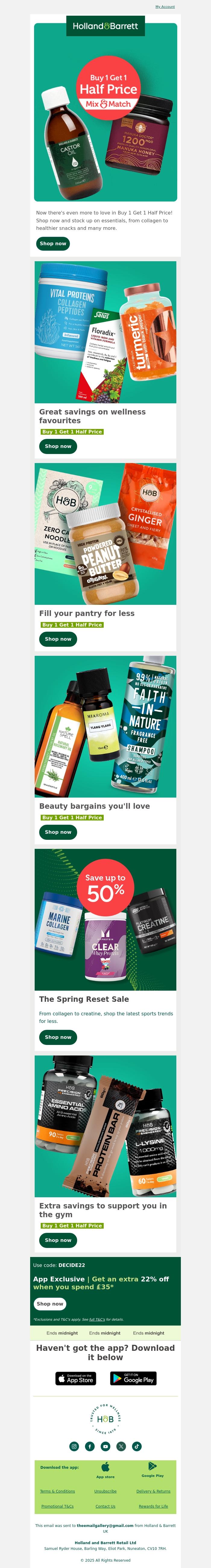 Email Design Inspiration from Holland & Barrett, More wellness favourites, same great deal! 💚