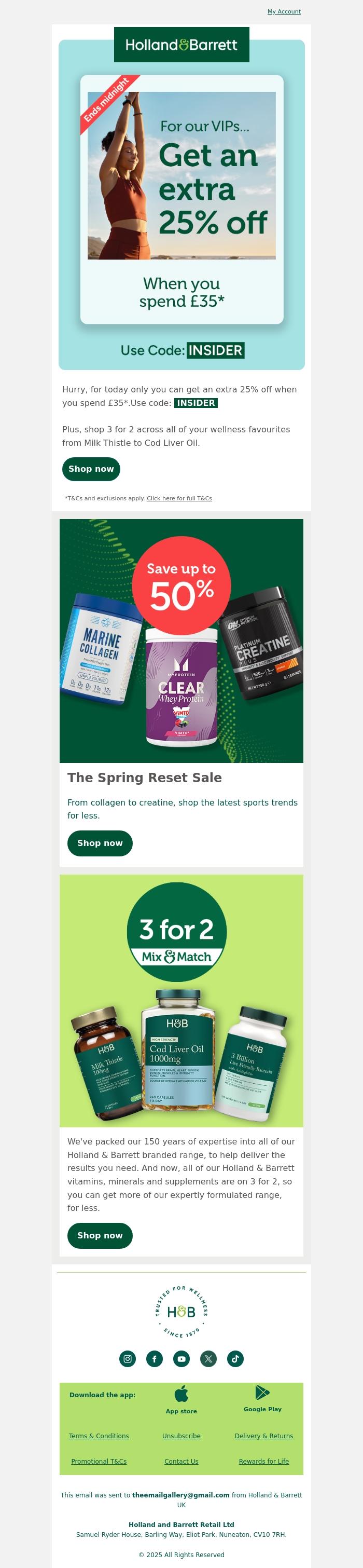 Email Design Inspiration from Holland & Barrett, Exclusively for our VIPs...⭐