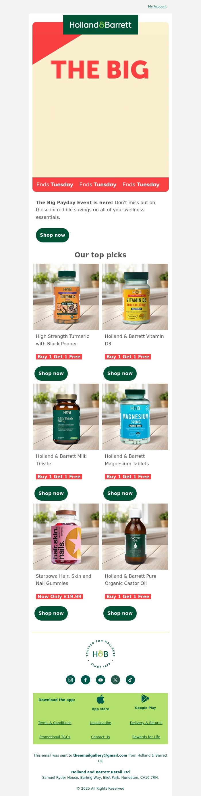 Email Design Inspiration from Holland & Barrett,  Email, the Payday Event is BACK 🚨💰 