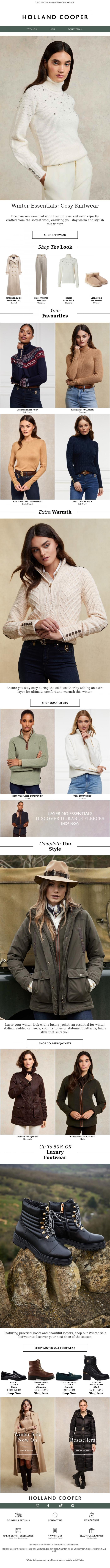 Email Design Inspiration from Holland Cooper, Shop This Season's Cosy Knitwear