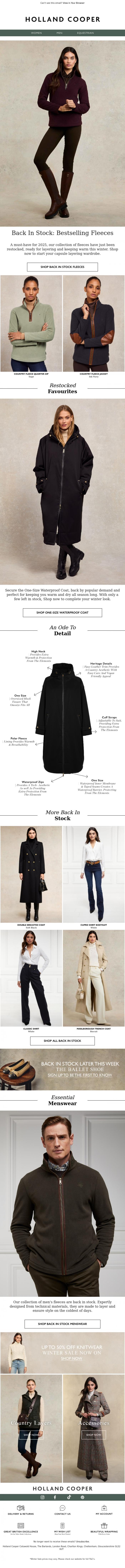 Email Design Inspiration from Holland Cooper, Back In Stock: Bestselling Country Fleeces