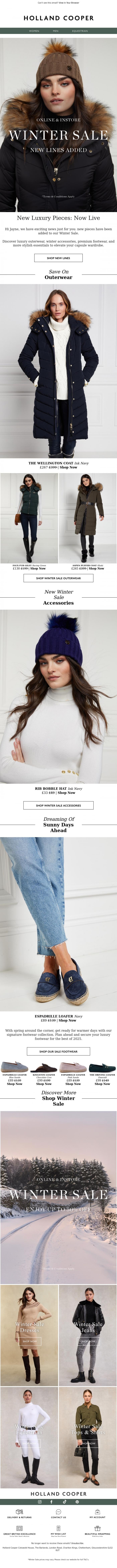 Email Design Inspiration from Holland Cooper, New Lines Added To Winter Sale