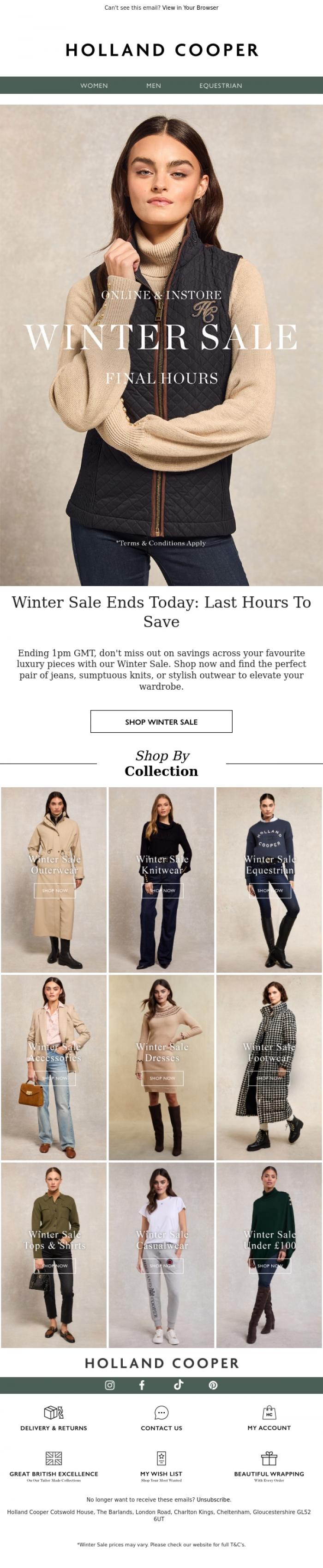 Email Design Inspiration from Holland Cooper, Jayne Winter Sale Ends Today