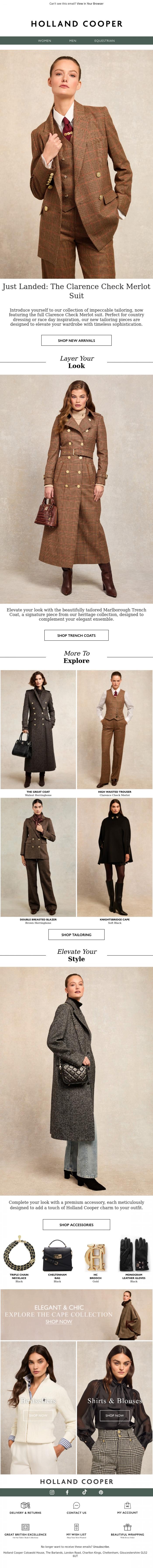 Email Design Inspiration from Holland Cooper, Just In: New Timeless Tailoring