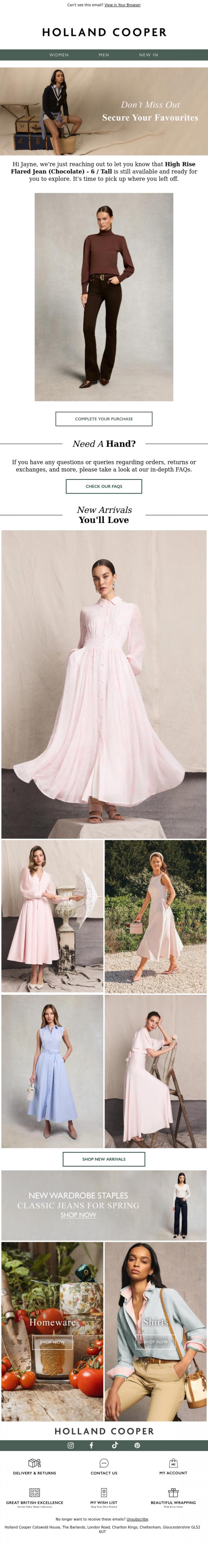 Email Design Inspiration from Holland Cooper, Jayne, Your Favourites Are Waiting