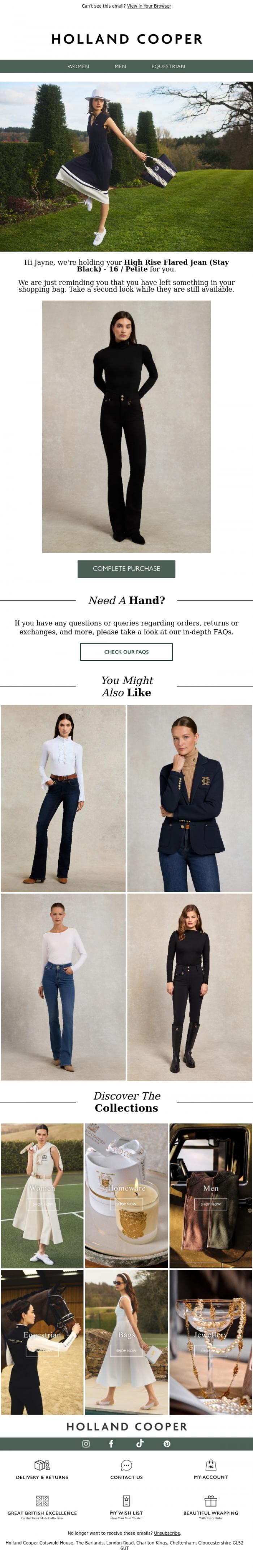 Email Design Inspiration from Holland Cooper, It's Time To Complete Your Order