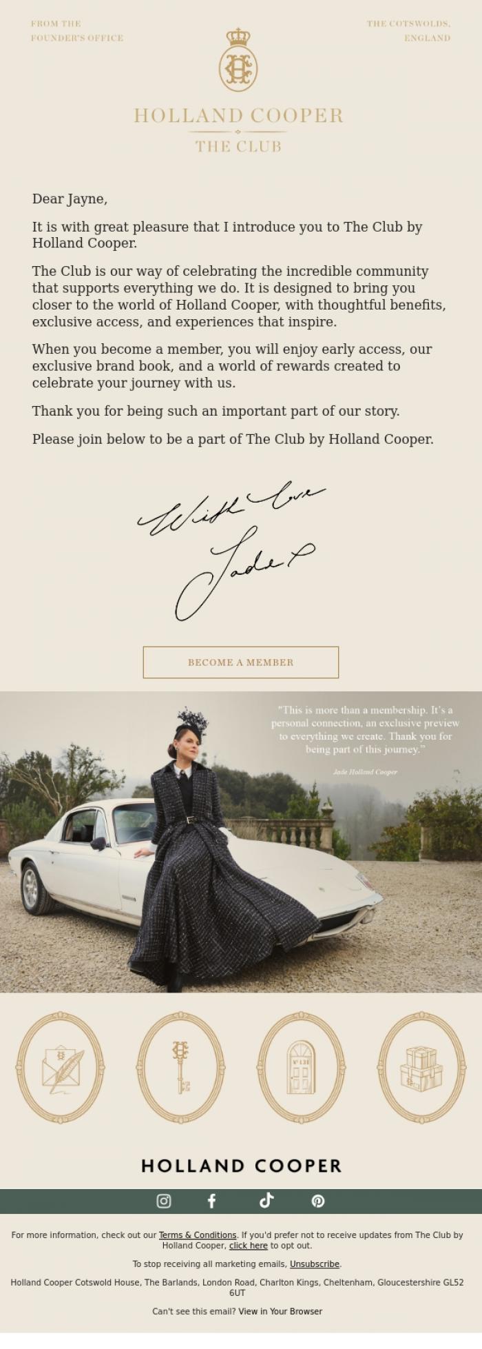 Email Design Inspiration from Holland Cooper, You're Invited: The Club By Holland Cooper