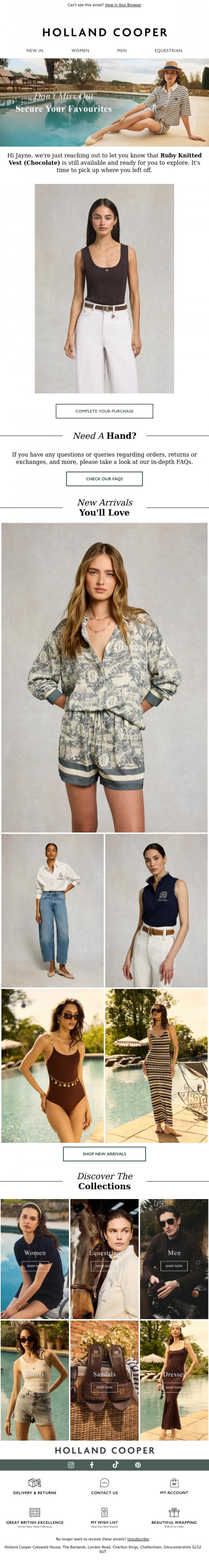 Email Design Inspiration from Holland Cooper, Jayne, Your Favourites Are Waiting