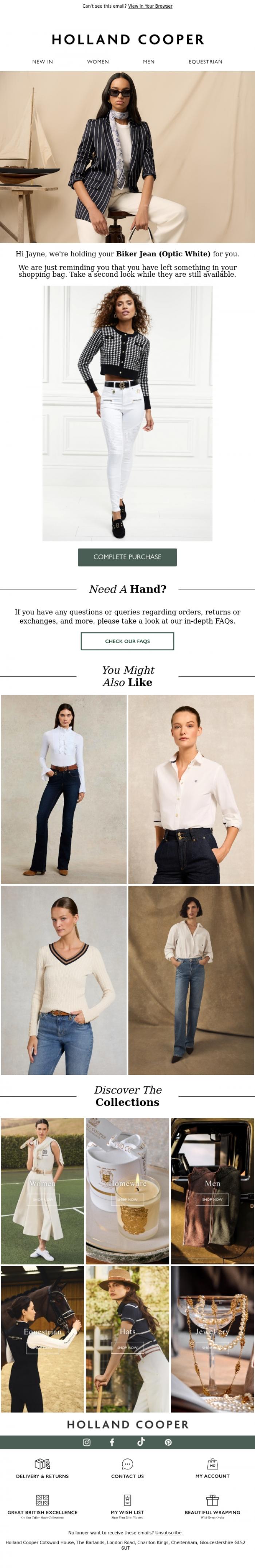 Email Design Inspiration from Holland Cooper, It's Time To Complete Your Order
