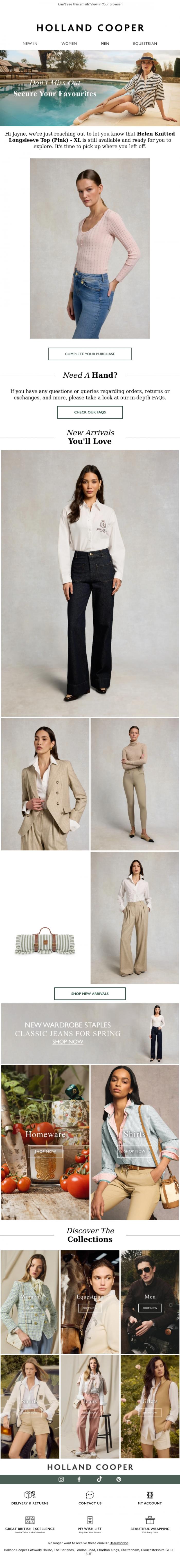 Email Design Inspiration from Holland Cooper, Jayne, Your Favourites Are Waiting