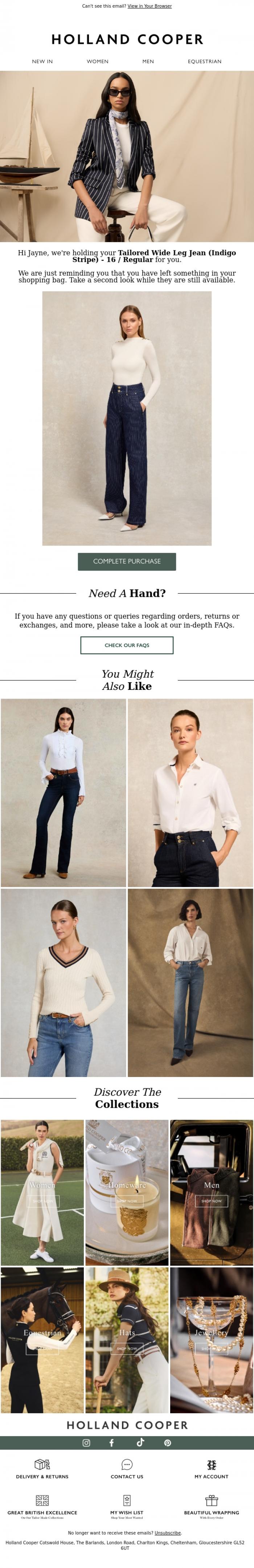 Email Design Inspiration from Holland Cooper, It's Time To Complete Your Order