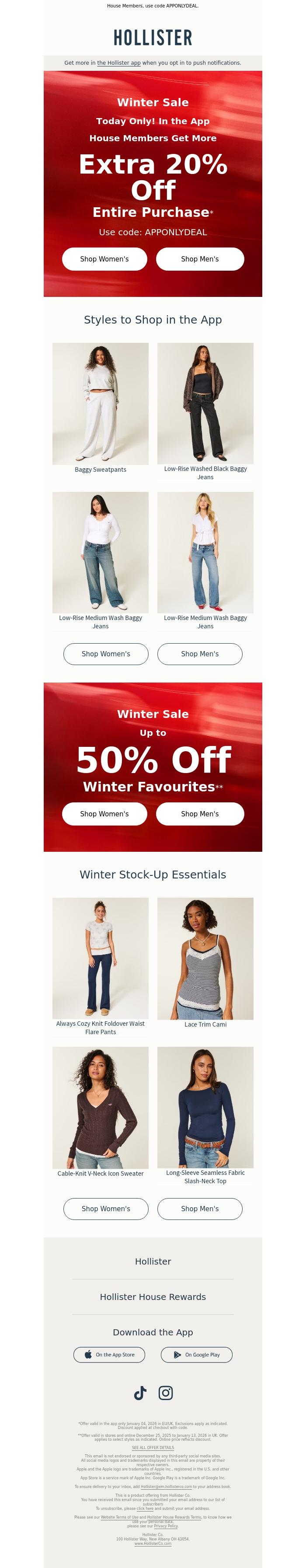 Email Design Inspiration from Hollister, TODAY ONLY: extra 20% off in the app!