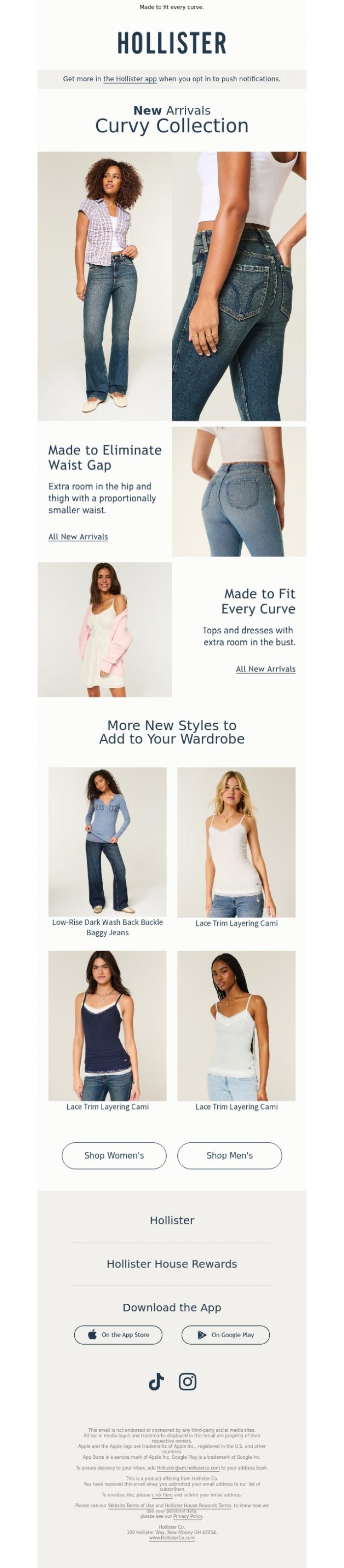 Email Design Inspiration from Hollister, NEW Curvy Collection.