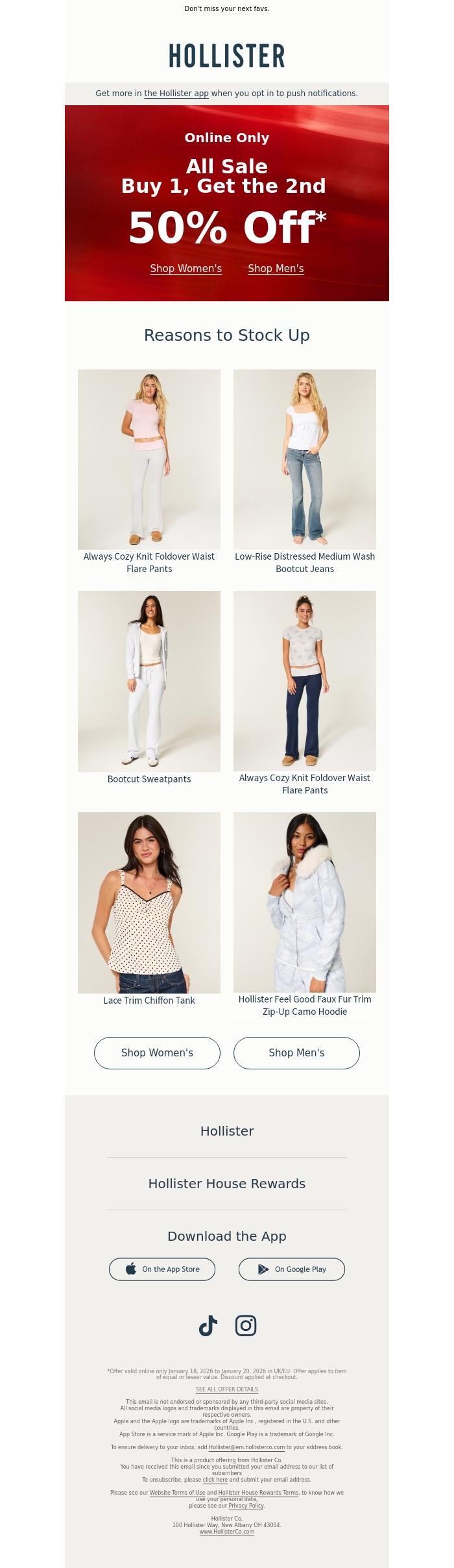 Email Design Inspiration from Hollister, All sale 50% off your 2nd item 🚨