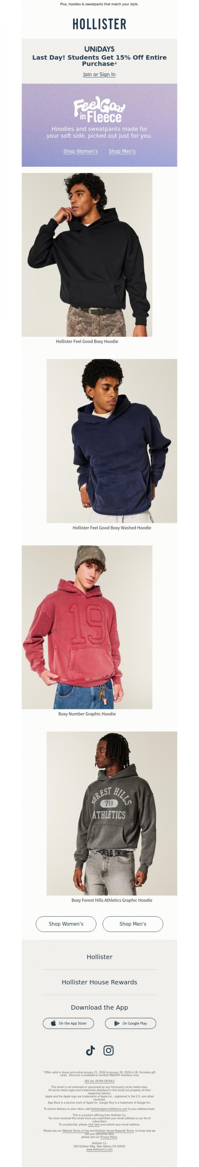 Email Design Inspiration from Hollister, 🚨 LAST DAY: 15% off for students! 🚨