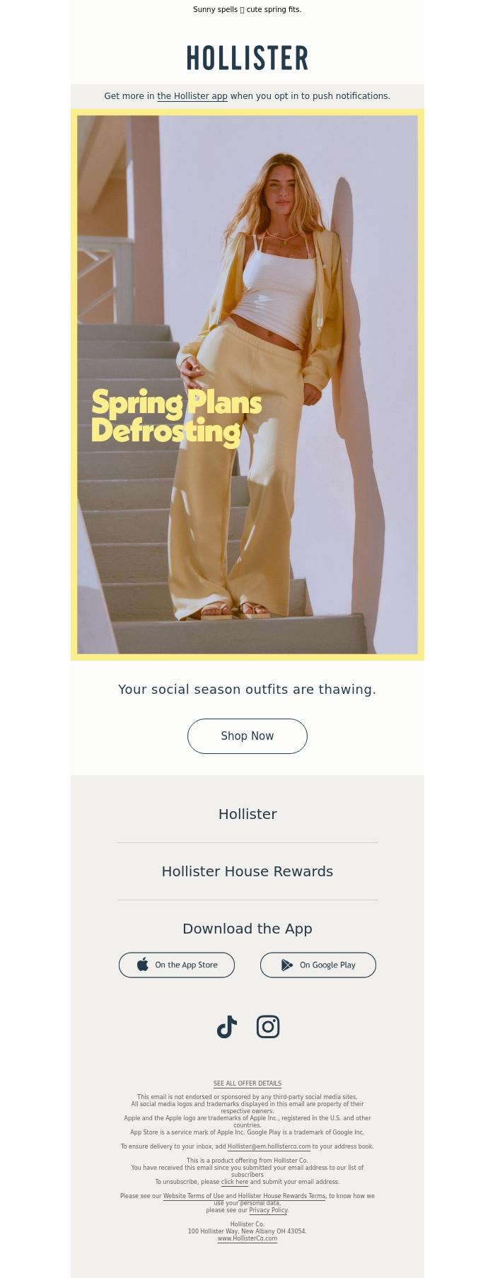 Email Design Inspiration from Hollister, Spring Plans Defrosting 🌤️