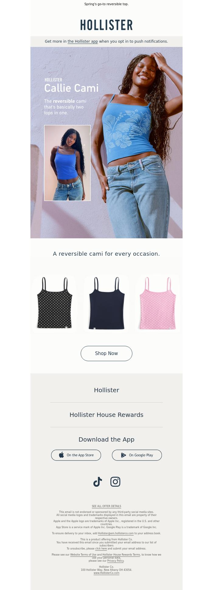 Email Design Inspiration from Hollister, Meet the Hollister Callie Cami.