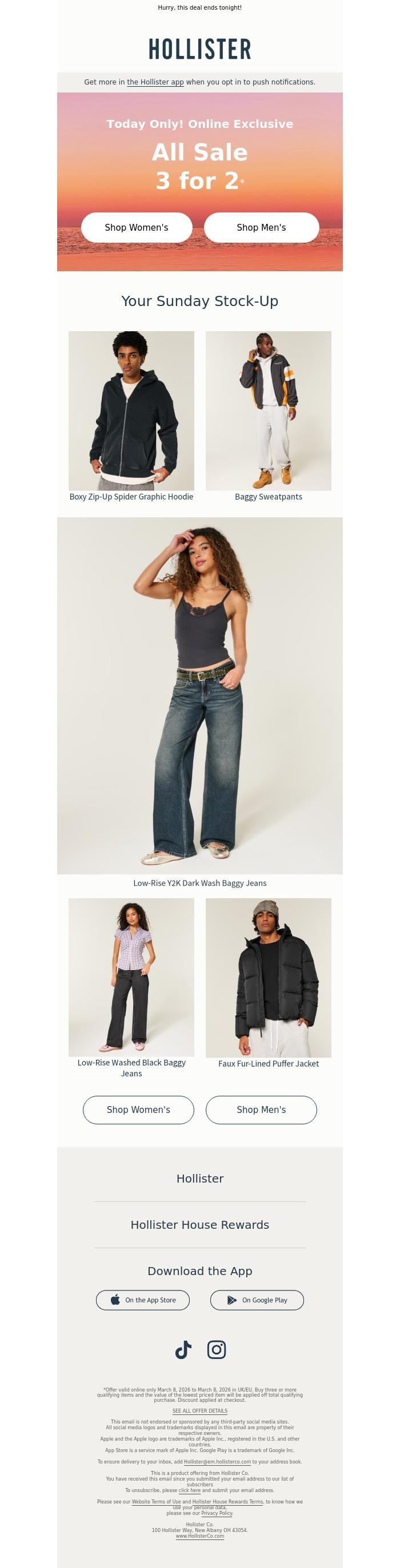 Email Design Inspiration from Hollister, 🔔 All sale 3 for 2 🔔