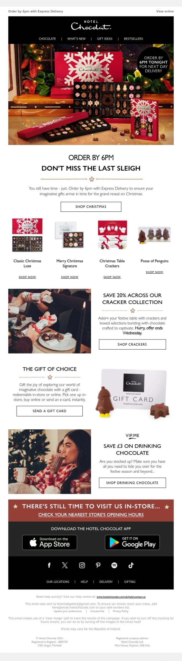 Email Design Inspiration from Hotel Chocolat, Last chance for Christmas delivery