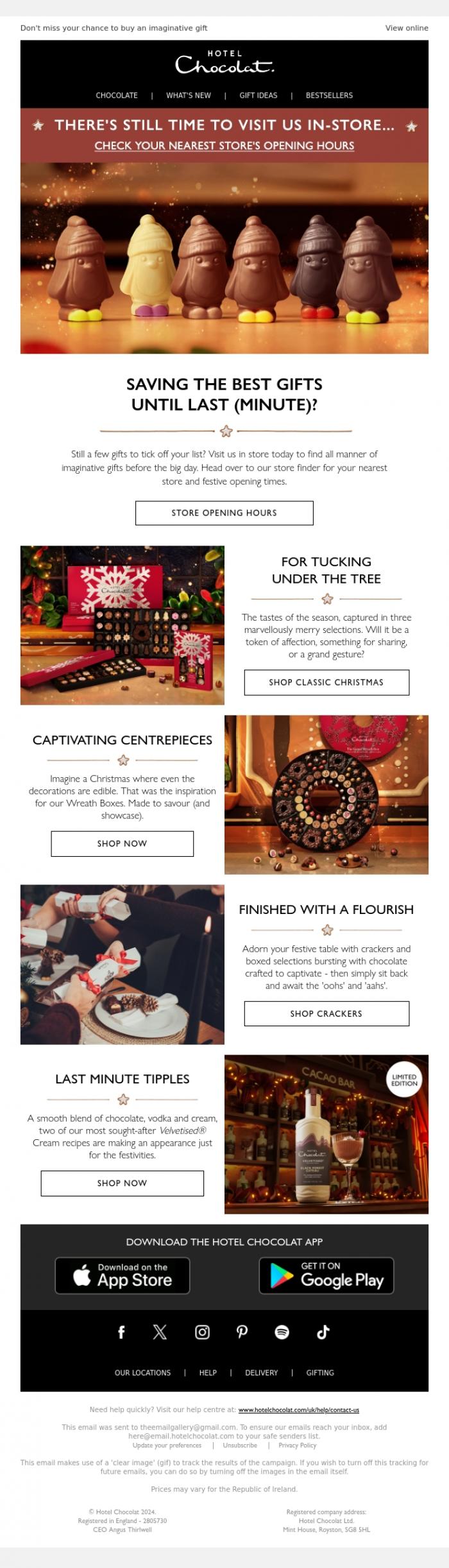 Email Design Inspiration from Hotel Chocolat, Merry Christmas Eve! Our stores are open today