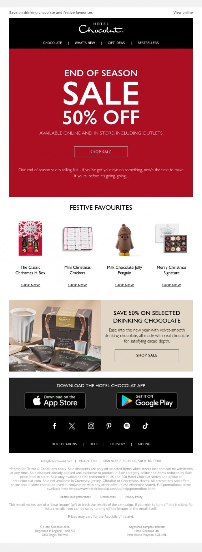 Email Design Inspiration from Hotel Chocolat, You only regret the savings you missed... 50% off ends soon