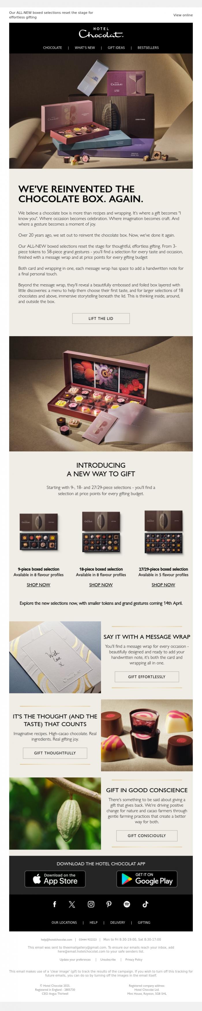 Email Design Inspiration from Hotel Chocolat, We've reinvented the chocolate box. Again.