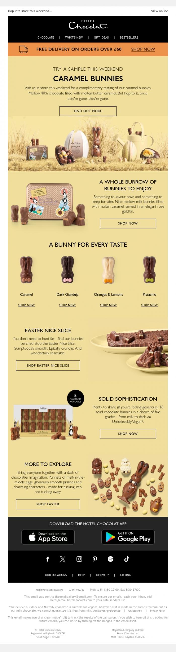 Email Design Inspiration from Hotel Chocolat, A complimentary caramel bunny, you say?