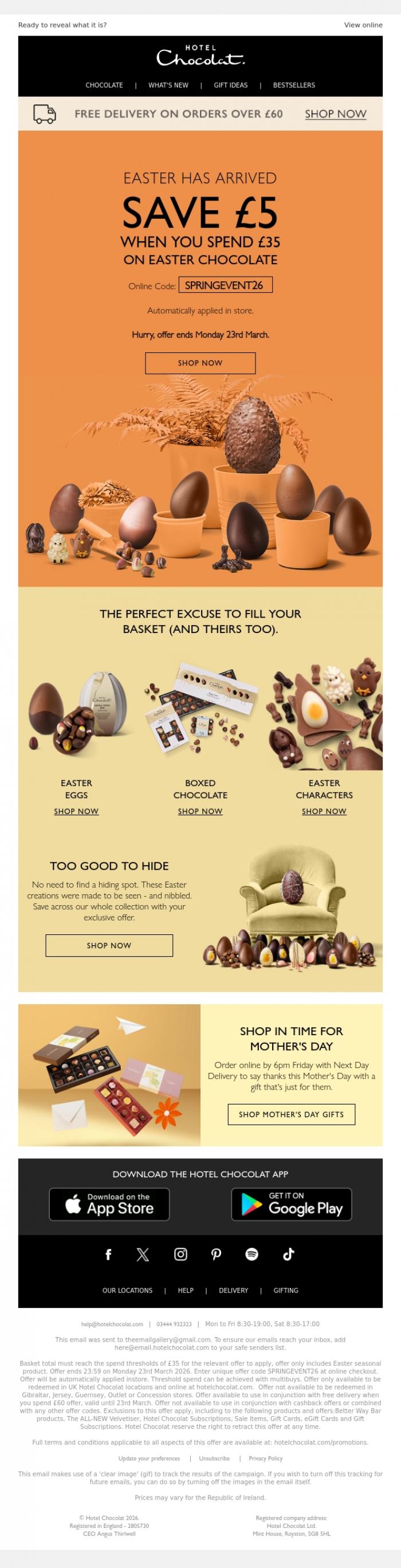 Email Design Inspiration from Hotel Chocolat, We've hidden an Easter offer away just for you...