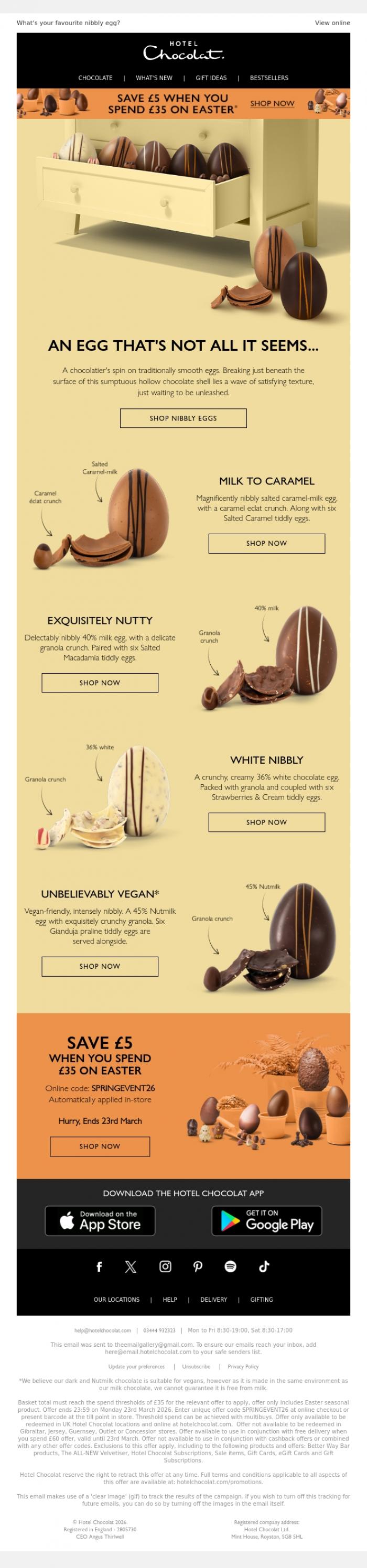 Email Design Inspiration from Hotel Chocolat, Crispy, crunchy, or smooth?