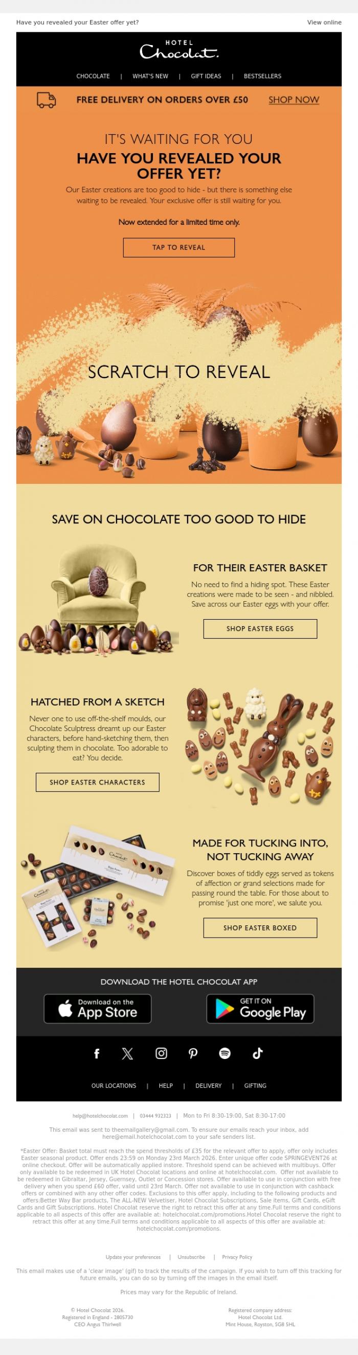 Email Design Inspiration from Hotel Chocolat, It's waiting for you